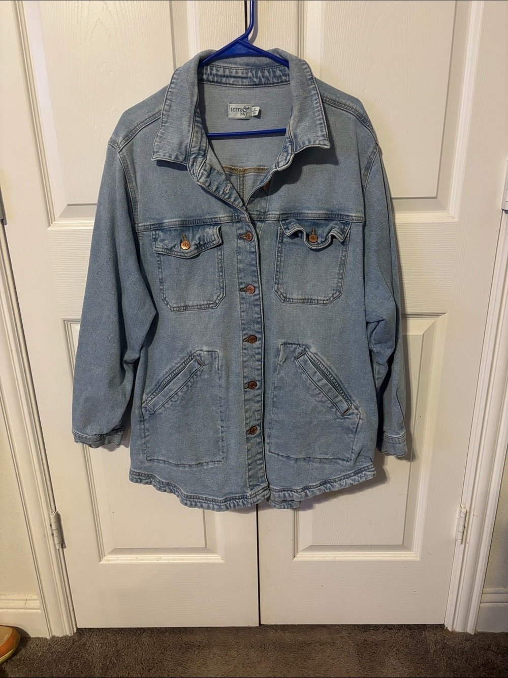 Terra & Sky Light Blue Denim Jacket - Button-Front Jean Coat
